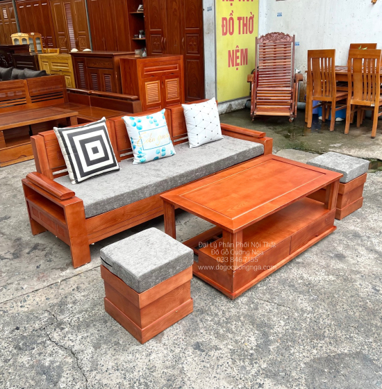 Sofa Văng Gỗ Sồi Nga 2m Kèm Nệm Giá Rẻ Sang Trọng
