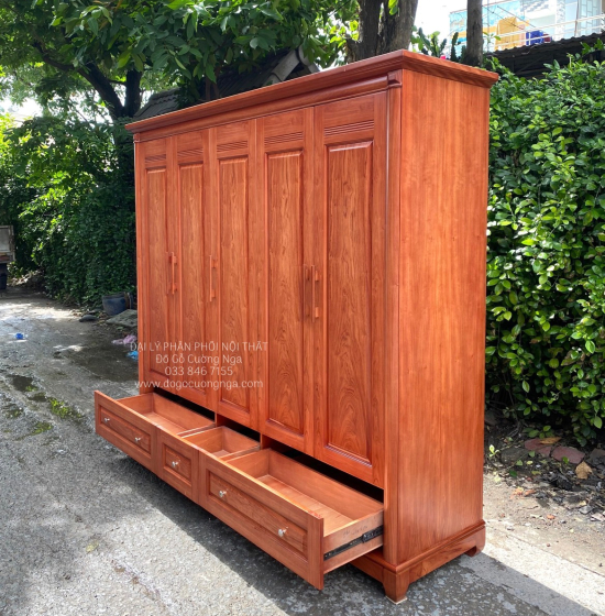 Tủ Quần Áo Gỗ Hương Đá 5 Cánh Cao Cấp 