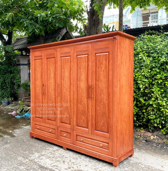 Tủ Quần Áo Gỗ Hương Đá 5 Cánh Cao Cấp 