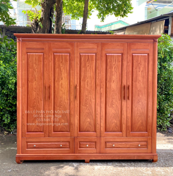 Tủ Quần Áo Gỗ Hương Đá 5 Cánh Cao Cấp 