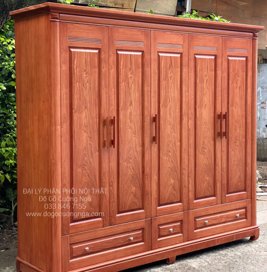 Tủ Quần Áo Gỗ Hương Đá 5 Cánh Cao Cấp 