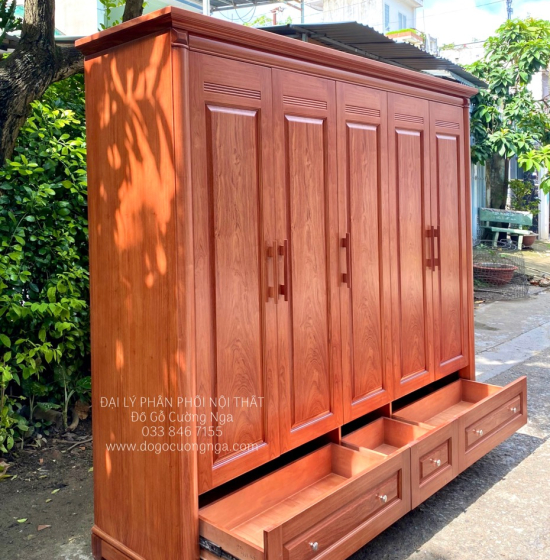 Tủ Quần Áo Gỗ Hương Đá 5 Cánh Cao Cấp 