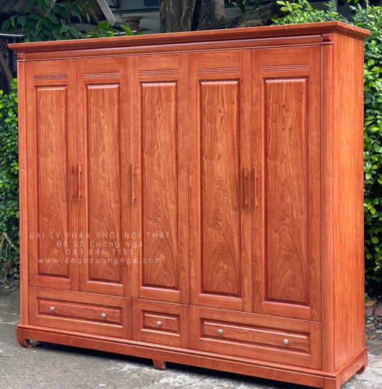 Tủ Quần Áo Gỗ Hương Đá 5 Cánh Cao Cấp 