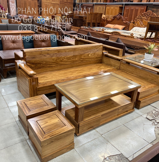 Sofa Gỗ Hương Xám Cao Cấp Góc L 2m1x1m6 Bền Đẹp