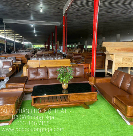 Sofa Gỗ Sồi Nga 2 Văng Lau Màu Kèm Nệm Hiện Đại Chân Thuyền 
