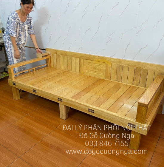 Ghế Giường Gấp Đa Năng Gỗ Sồi 1m4x1m9 Màu Tự Nhiên Giá Rẻ 