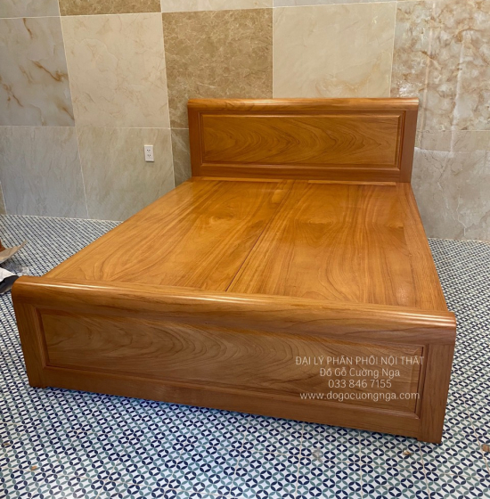 Giường Ngủ Gỗ Gõ Đỏ Mẫu Bắt Chỉ - 2 Ngăn Kéo Hiện Đại 