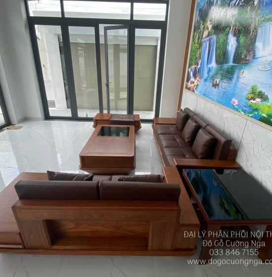 Sofa Gỗ Hương Vàng 2 Văng Cao Cấp Sang Trọng