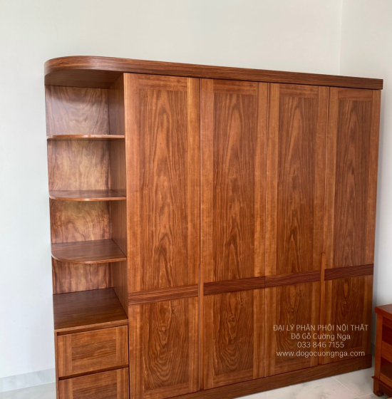 Tủ Quần Áo Gỗ Cẩm Vân Hiện Đại 4 Cánh Góc CV 29.14