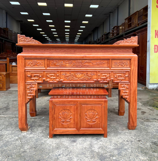 Bàn Thờ Gỗ Hương Đá Tự Nhiên Cao Cấp Kèm Tủ Táp 1m75 Trạm Sen 