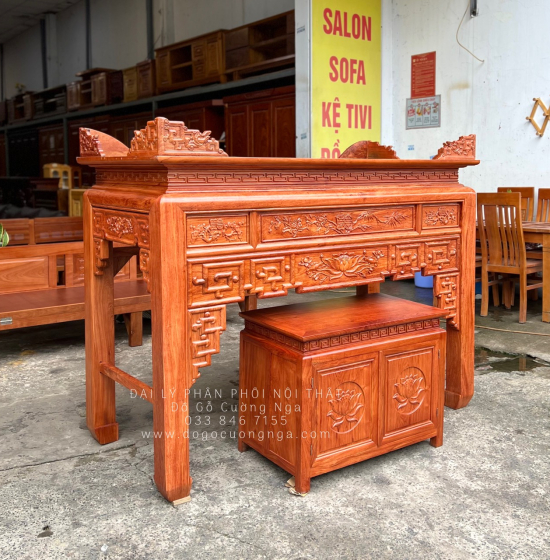 Bàn Thờ Gỗ Hương Đá Tự Nhiên Cao Cấp Kèm Tủ Táp 1m75 Trạm Sen 