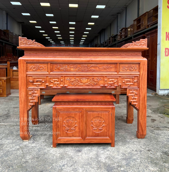 Bộ Bàn Thờ Gỗ Hương Đá 1nm53 Cao Cấp Trạm Sen