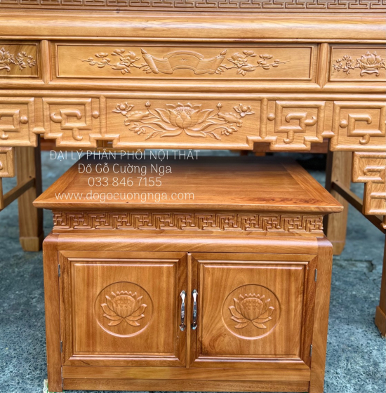 Bàn Thờ Gỗ Gõ Đỏ 1m75 Kèm Bàn Cơm Đẹp Chất Lượng 