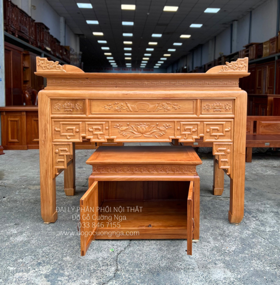 Bộ Bàn Thờ Gia Tiên Gỗ Gõ Đỏ Cao Cấp 1m53 - Kèm Tủ Táp Mẫu Mới 