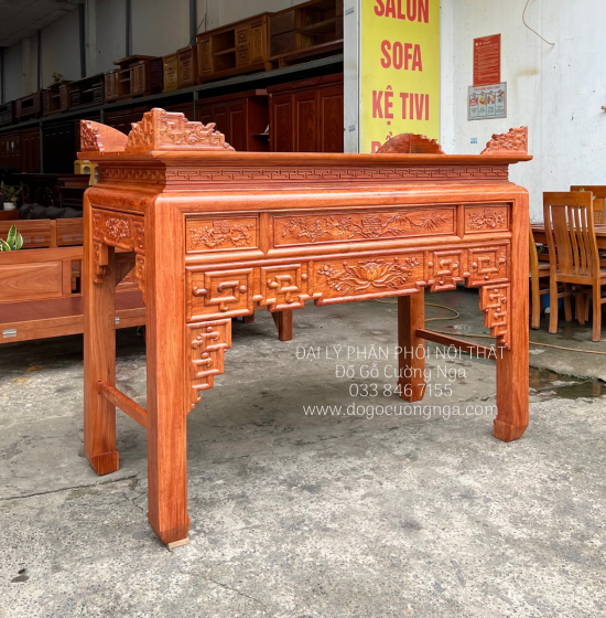 Bàn Thờ Gỗ Hương Đá Tự Nhiên Cao Cấp Kèm Tủ Táp 1m75 Trạm Sen 