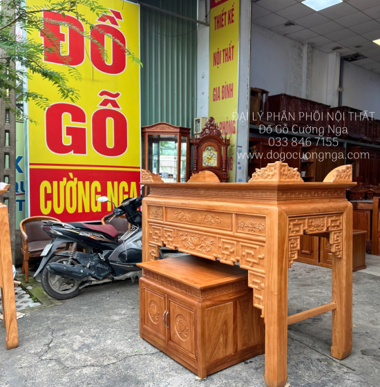 Bộ Bàn Thờ Gia Tiên Gỗ Gõ Đỏ Cao Cấp 1m53 - Kèm Tủ Táp Mẫu Mới 
