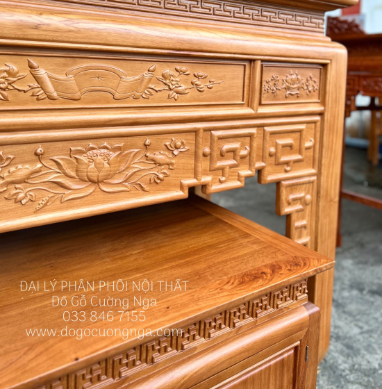 Bàn Thờ Gỗ Gõ Đỏ 1m75 Kèm Bàn Cơm Đẹp Chất Lượng 
