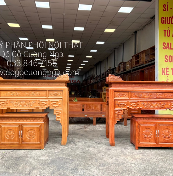 Bàn Thờ Gỗ Hương Đá Tự Nhiên Cao Cấp Kèm Tủ Táp 1m75 Trạm Sen 