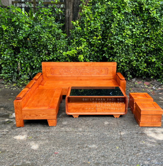 Sofa Gỗ Sồi Nga Góc L Tựa Cảnh Lau Màu 2mx1m8 - Bàn Boom