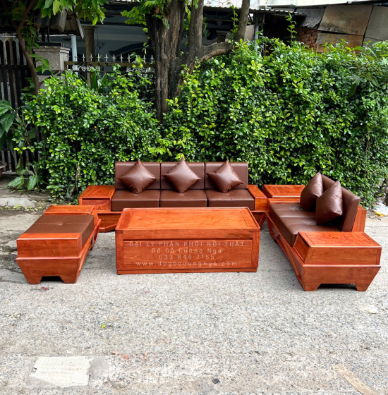 Sofa Gỗ Hương Đá 2 Văng Cao Cấp Chân Thuyền