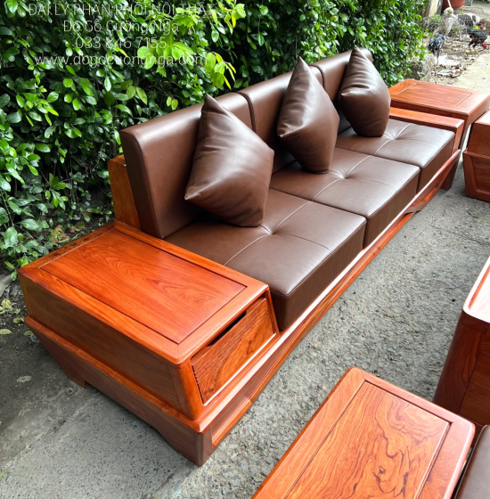 Sofa Gỗ Hương Đá 2 Văng Cao Cấp Chân Thuyền