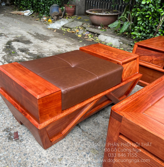 Sofa Gỗ Hương Đá 2 Văng Cao Cấp Chân Thuyền