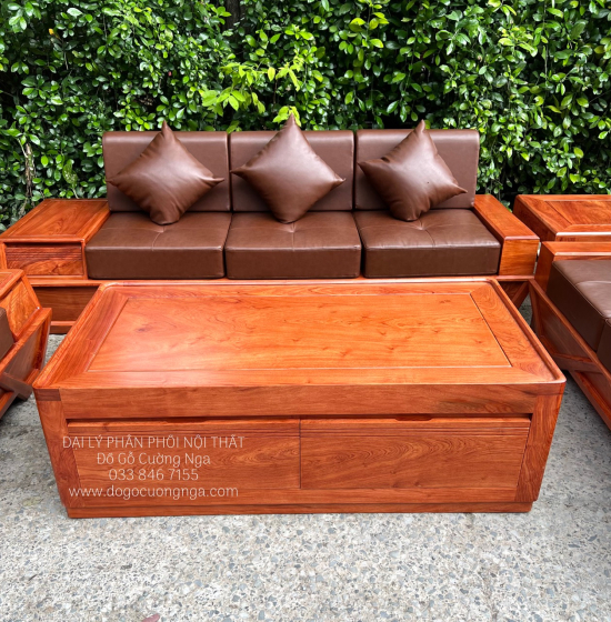 Sofa Gỗ Hương Đá 2 Văng Cao Cấp Chân Thuyền