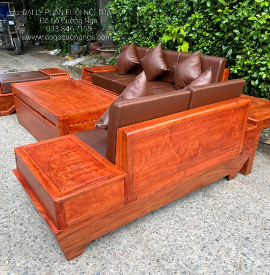 Sofa Gỗ Hương Đá 2 Văng Cao Cấp Chân Thuyền