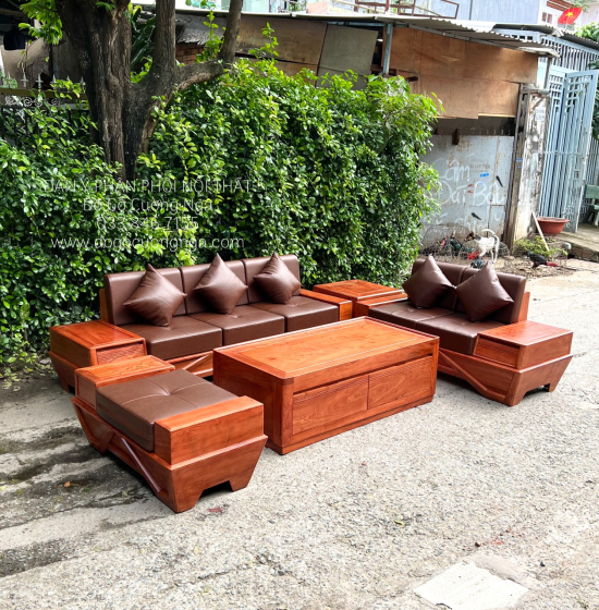 Sofa Gỗ Hương Đá 2 Văng Cao Cấp Chân Thuyền