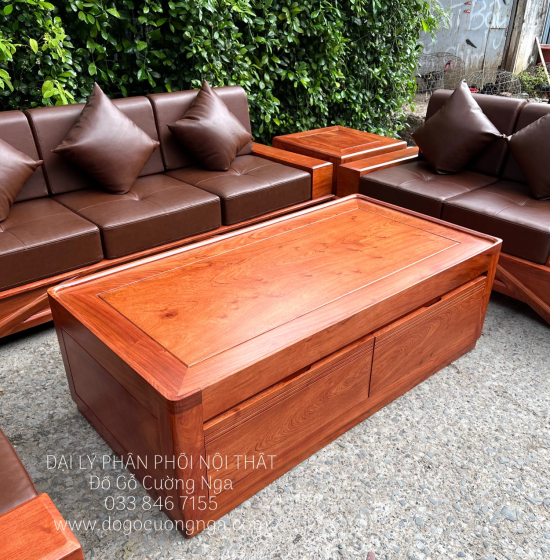 Sofa Gỗ Hương Đá 2 Văng Cao Cấp Chân Thuyền