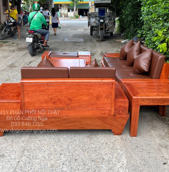 Sofa Gỗ Hương Đá 2 Văng Cao Cấp Chân Thuyền