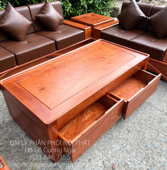 Sofa Gỗ Hương Đá 2 Văng Cao Cấp Chân Thuyền