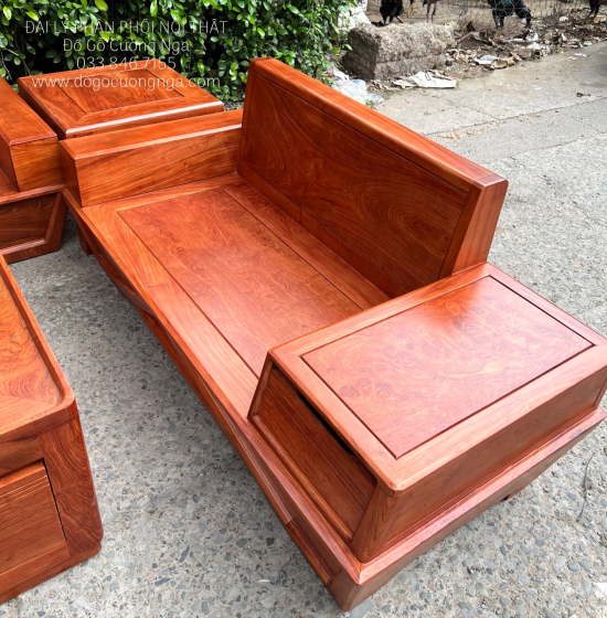 Sofa Gỗ Hương Đá 2 Văng Cao Cấp Chân Thuyền