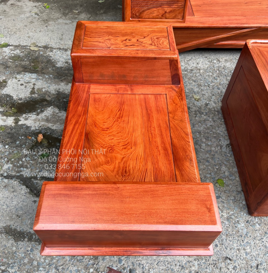 Sofa Gỗ Hương Đá 2 Văng Cao Cấp Chân Thuyền