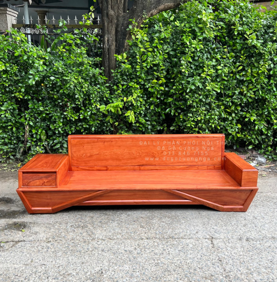 Sofa Gỗ Hương Đá 2 Văng Cao Cấp Chân Thuyền