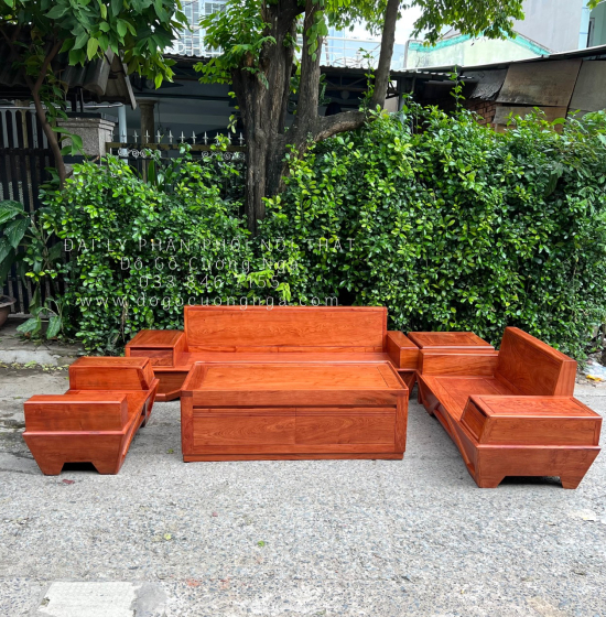 Sofa Gỗ Hương Đá 2 Văng Cao Cấp Chân Thuyền