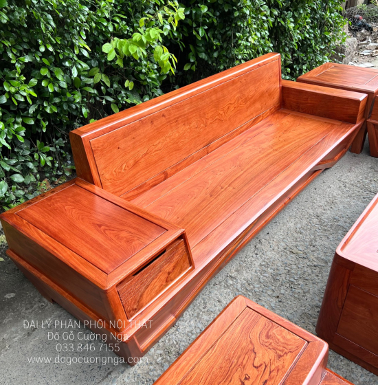 Sofa Gỗ Hương Đá 2 Văng Cao Cấp Chân Thuyền