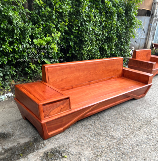 Sofa Gỗ Hương Đá 2 Văng Cao Cấp Chân Thuyền