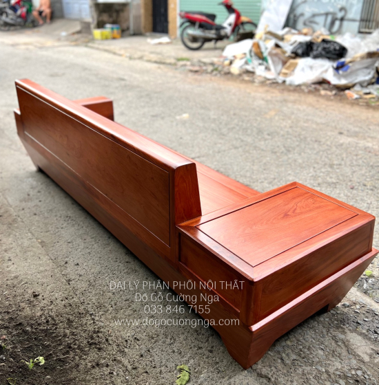 Sofa Gỗ Hương Đá 2 Văng Cao Cấp Chân Thuyền