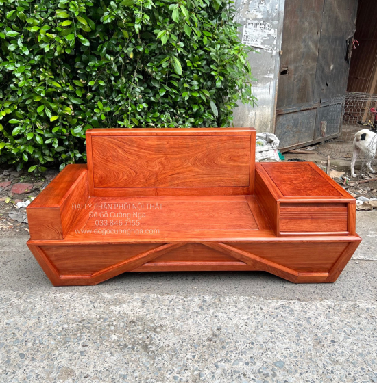Sofa Gỗ Hương Đá 2 Văng Cao Cấp Chân Thuyền