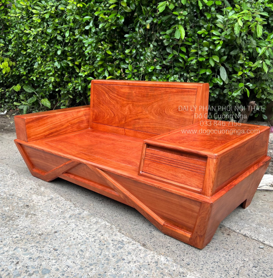 Sofa Gỗ Hương Đá 2 Văng Cao Cấp Chân Thuyền