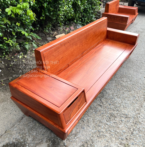 Sofa Gỗ Hương Đá 2 Văng Cao Cấp Chân Thuyền