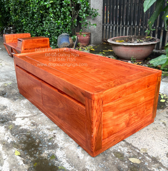 Sofa Gỗ Hương Đá 2 Văng Cao Cấp Chân Thuyền