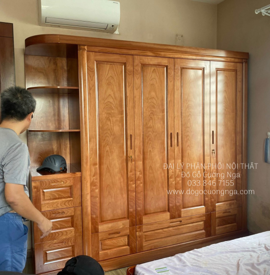 Tủ Quần Áo Gỗ Xoan Đào 4 Cánh Góc Hiện Đại Giá Rẻ 