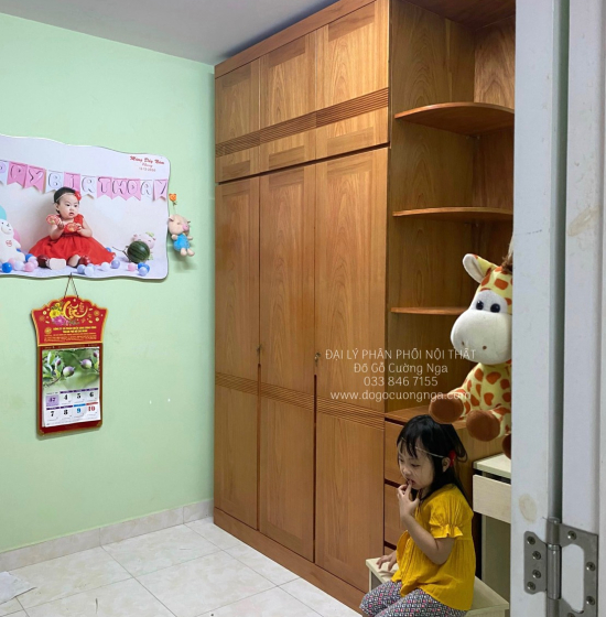 Tủ Quần Áo Gỗ Gõ Đỏ 4 Cánh Góc 2 Tầng Hiện Đại 