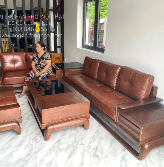 Bàn Ghế Sofa Gỗ Sồi Nga - 2 Văng Mẫu Đùi Gà Sơn Inchen Cao Cấp 