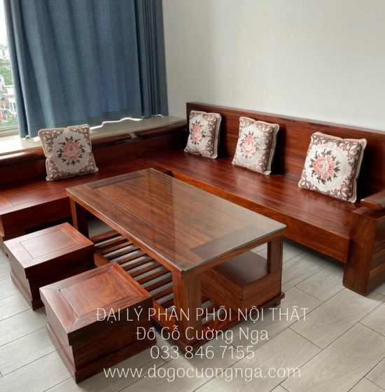 Bàn Ghế Sofa Gỗ Hương Xám Hiện Đại 2m4x2m - Màu Óc Chó 