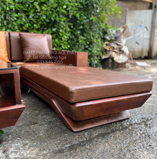 Bộ Bàn Ghế Sofa Gỗ Sồi Nga Màu Óc Chó Góc L 2m8x1m8 Hiện Đại 