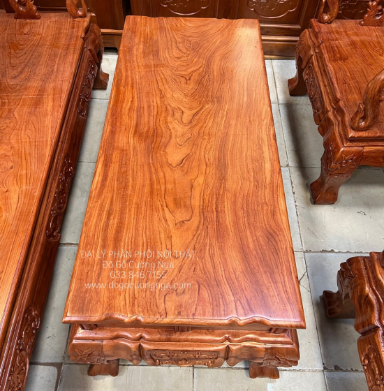 Bộ Bàn Ghế Salon Gỗ Hương Đá Mặt Liền Nguyên Tấm 10 Trạm Đào 6 Món 