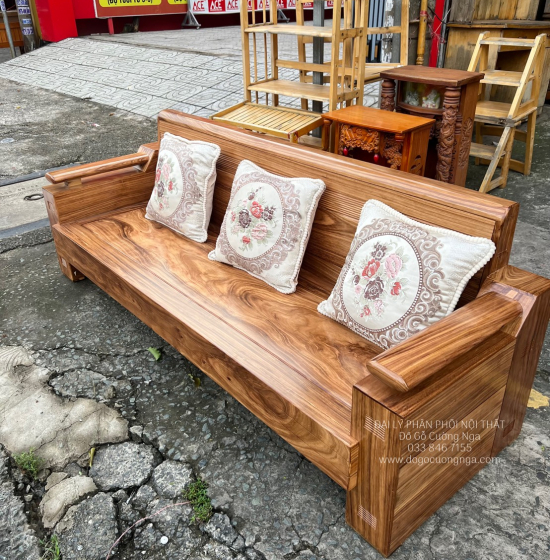 Sofa Gỗ Hương Xám Góc L 2m35x2m Thiết Kế Hiện Đại 